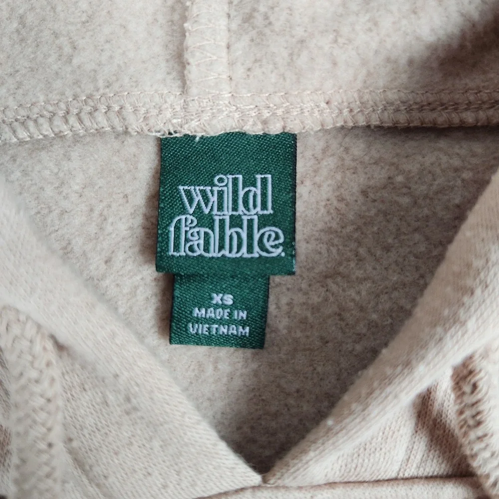 Wild Fable Cropped Hoodie Women XS Tan Cotton Fleece Lined Relaxed Fit Pullover - Picture 2 of 8